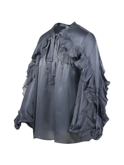 Zimmermann Valiant Lace-trim Ruffled Blouse In Blue