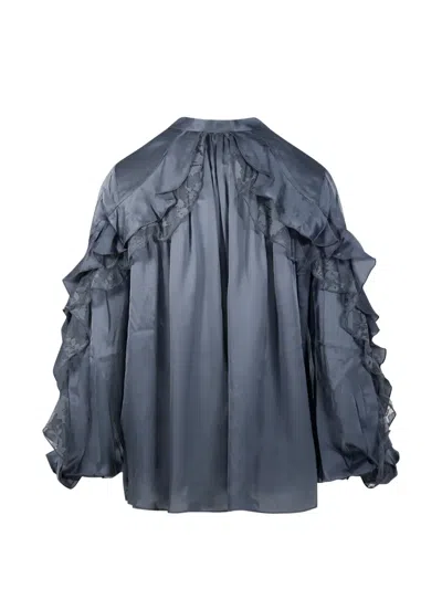 Zimmermann Valiant Lace-trim Ruffled Blouse In Blue