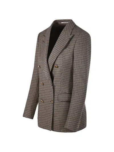 Tagliatore Parigi Houndstooth-pattern Double-breasted Blazer In Braun