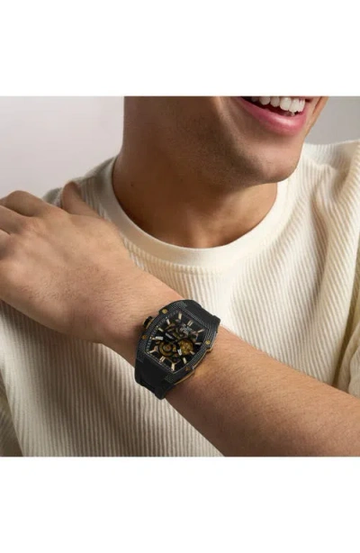 Fossil Machine Automatic Silicone Strap Watch In Black