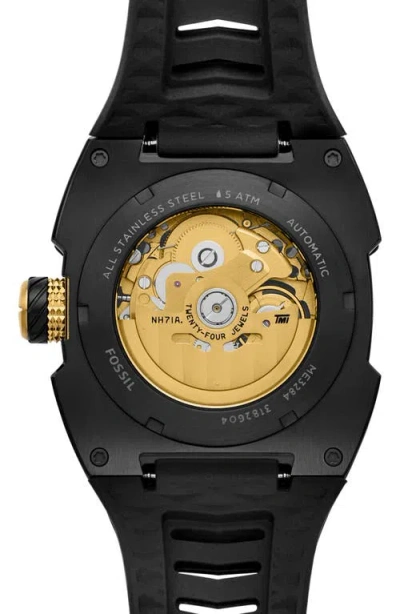 Fossil Machine Automatic Silicone Strap Watch In Black