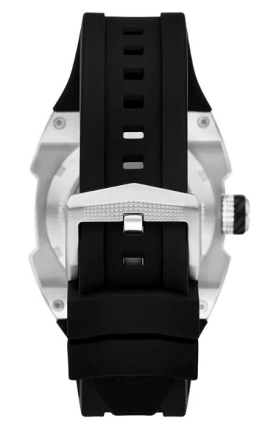 Fossil Machine Automatic Silicone Strap Watch In Black/silver