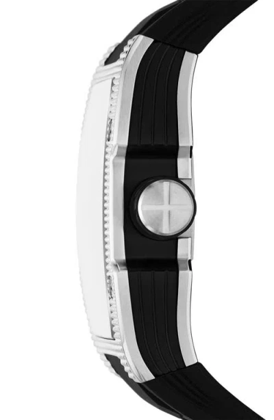 Fossil Machine Automatic Silicone Strap Watch In Black/silver