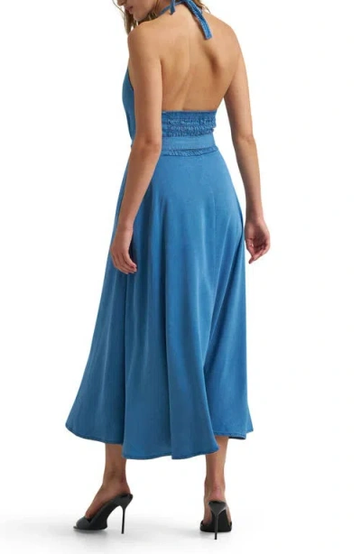 Lee Belted Button Front Midi Dress In Blue