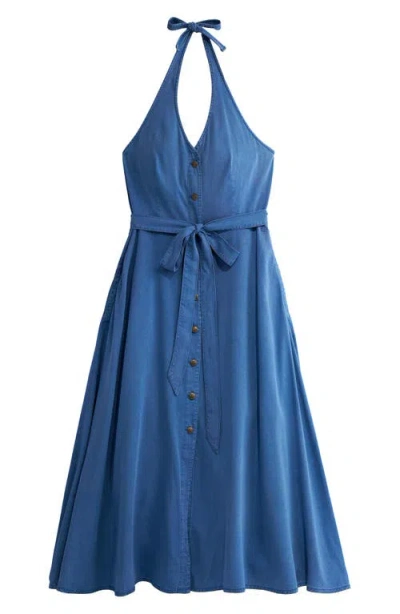 Lee Belted Button Front Midi Dress In Blue