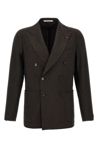 Tagliatore Double-breasted Micro-check Jacket In Braun