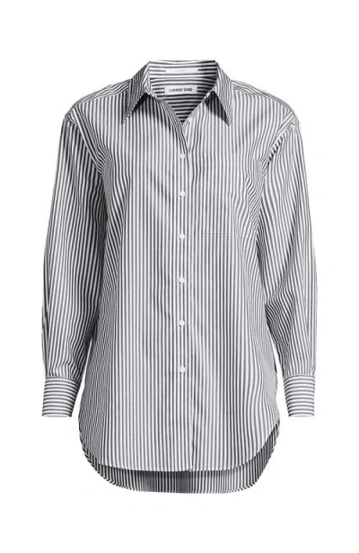 Lands' End Plus Size Oversized No Iron Tunic With Statement Collar Shirt In Multi