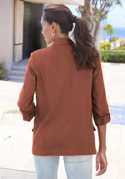 Lascana Open Front Linen Blazer In Cognac