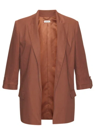 Lascana Open Front Linen Blazer In Cognac