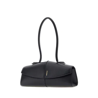 Jil Sander Structured Leather Shoulder Bag  Black