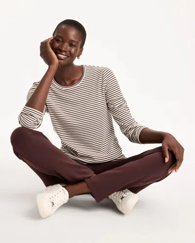 Chico's Knit Striped Ribbed Pullover In Bitter Chocolate In Bitter Chocolate