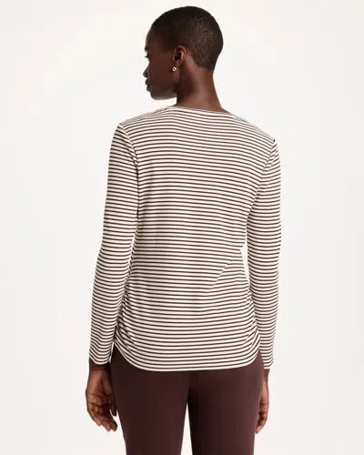 Chico's Knit Striped Ribbed Pullover In Bitter Chocolate In Bitter Chocolate