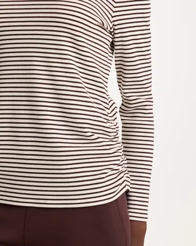 Chico's Knit Striped Ribbed Pullover In Bitter Chocolate In Bitter Chocolate