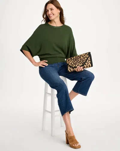 Chico's Sequined Cape Sleeve Pullover In Serene Spruce In Serene Spruce