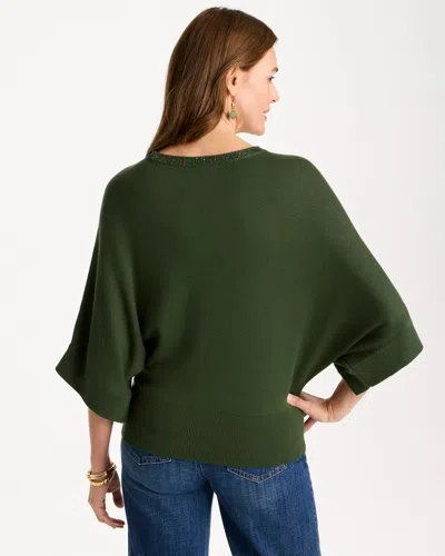 Chico's Sequined Cape Sleeve Pullover In Serene Spruce In Serene Spruce