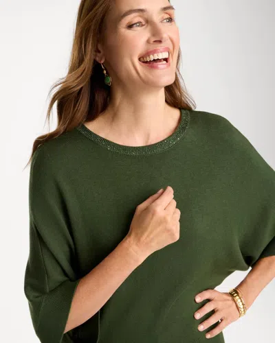 Chico's Sequined Cape Sleeve Pullover In Serene Spruce In Serene Spruce
