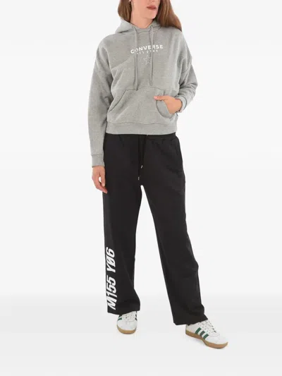 Converse Logo-print Drawstring Hoodie In Grey