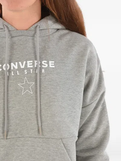 Converse Logo-print Drawstring Hoodie In Grey