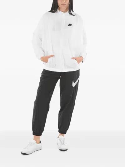 Nike Logo Embroidered Solid Color Windbreaker Jacket In White