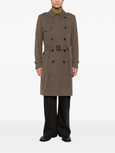 Herno Double-breasted Belted Coat In Brown