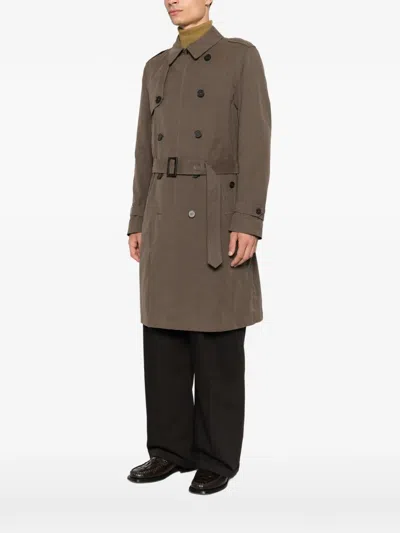 Herno Double-breasted Belted Coat In Brown