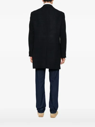 Manuel Ritz Double-breasted Check Coat In Blue