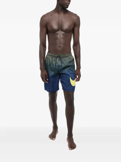 Nike Logo-print Grid-pattern Swim Trunks In Blue