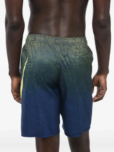 Nike Logo-print Grid-pattern Swim Trunks In Blue