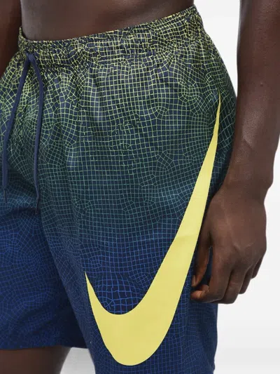 Nike Logo-print Grid-pattern Swim Trunks In Blue