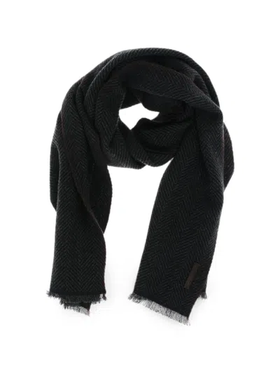 Zegna Herringbone-pattern Cashmere Scarf In Gray
