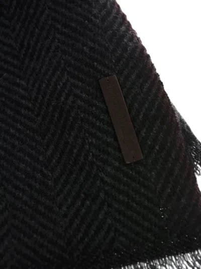 Zegna Herringbone-pattern Cashmere Scarf In Gray