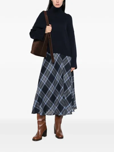 Marella Check-pattern Flared Mid Skirt In Blue