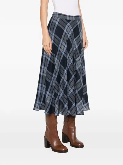 Marella Check-pattern Flared Mid Skirt In Blue