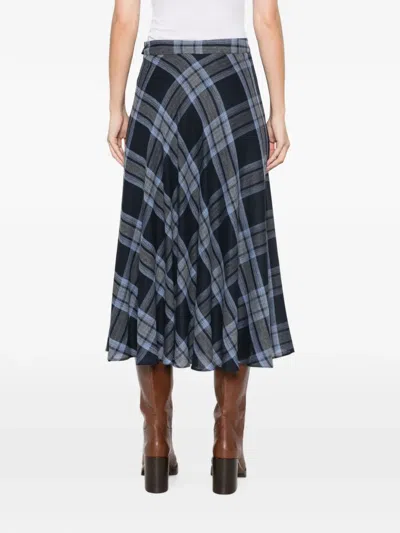 Marella Check-pattern Flared Mid Skirt In Blue