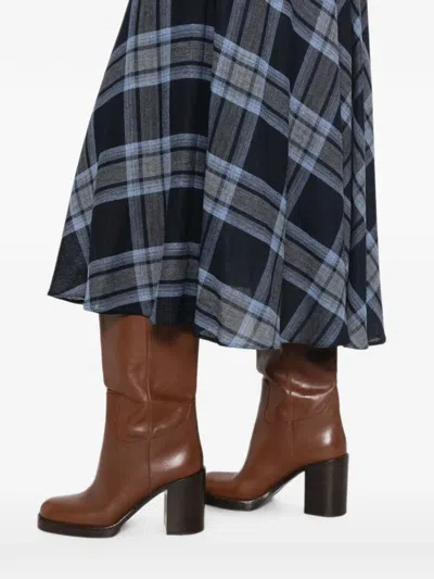 Marella Check-pattern Flared Mid Skirt In Blue