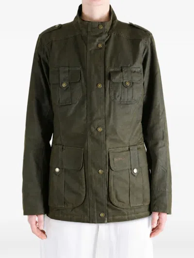 Barbour Winter Defence Waxed Multi-pocket Jacket In Green