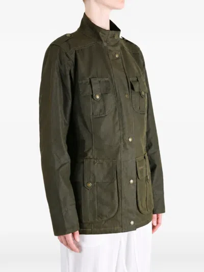 Barbour Winter Defence Waxed Multi-pocket Jacket In Green