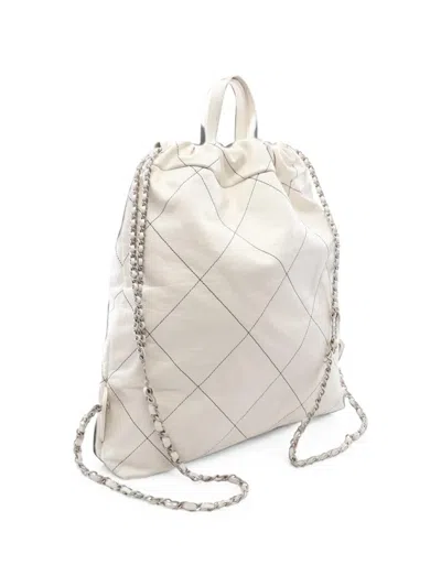 Chanel 22 Patterned Backpack In White