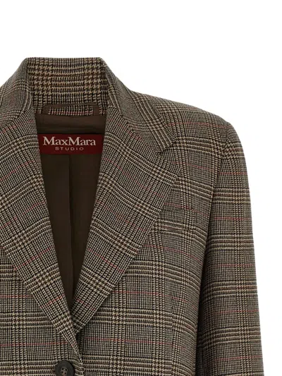 Max Mara Check-pattern Single-breasted Blazer In Brown