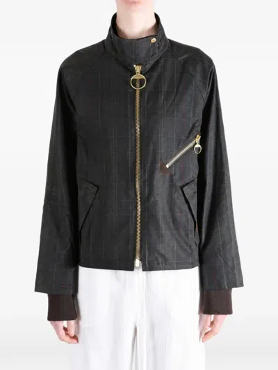 Barbour Arlene Check-pattern Waxed Jacket In Green