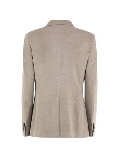 Tagliatore Double-breasted Stretch Cotton And Cashmere Blazer In Neutral