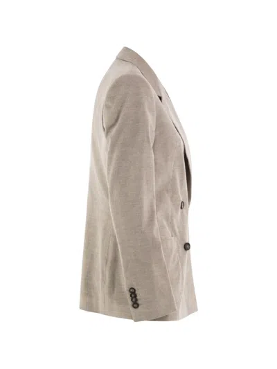 Tagliatore Double-breasted Stretch Cotton And Cashmere Blazer In Neutral