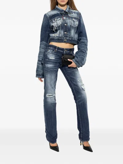 Dsquared2 Distressed Cut-out Jeans In Blue