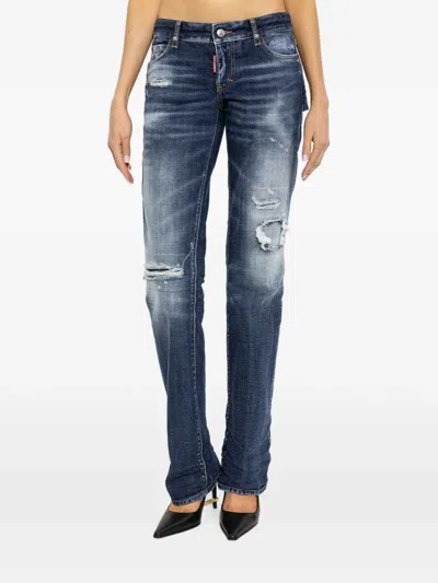 Dsquared2 Distressed Cut-out Jeans In Blue