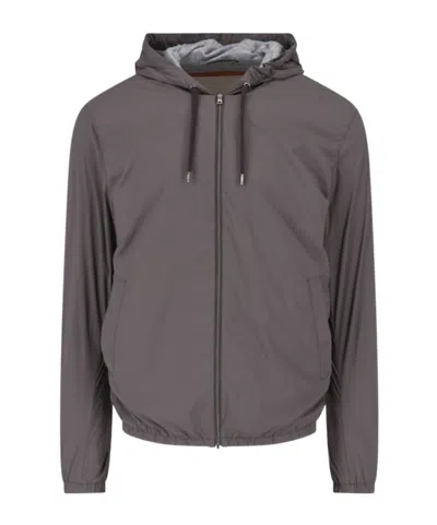 Herno Technical Fabric Hooded Jacket With Adjustable Drawstrings In Gray