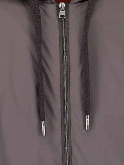 Herno Technical Fabric Hooded Jacket With Adjustable Drawstrings In Gray