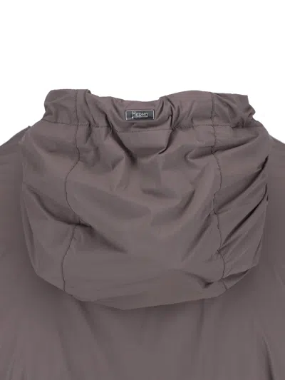 Herno Technical Fabric Hooded Jacket With Adjustable Drawstrings In Gray