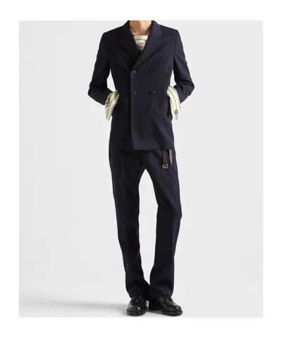 Prada Double-breasted Wool Jacket In Blue