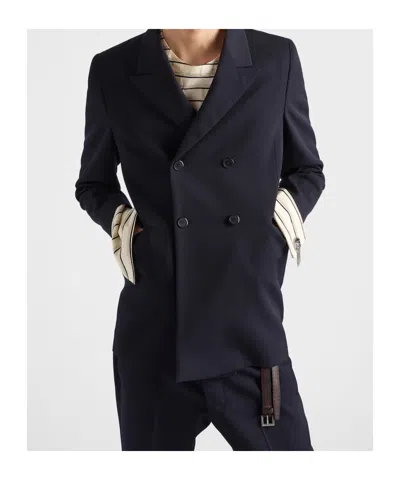 Prada Double-breasted Wool Jacket In Blue