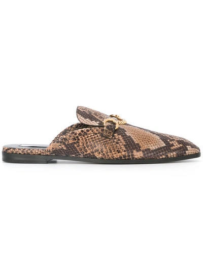 Stella Mccartney Python-effect Faux-leather Backless Loafers In Brown/black